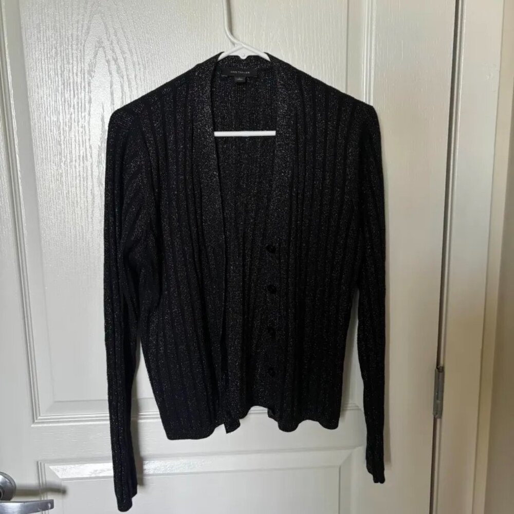 Ann Taylor Women's Black Long-Sleeve Top - Metallic Rainbow